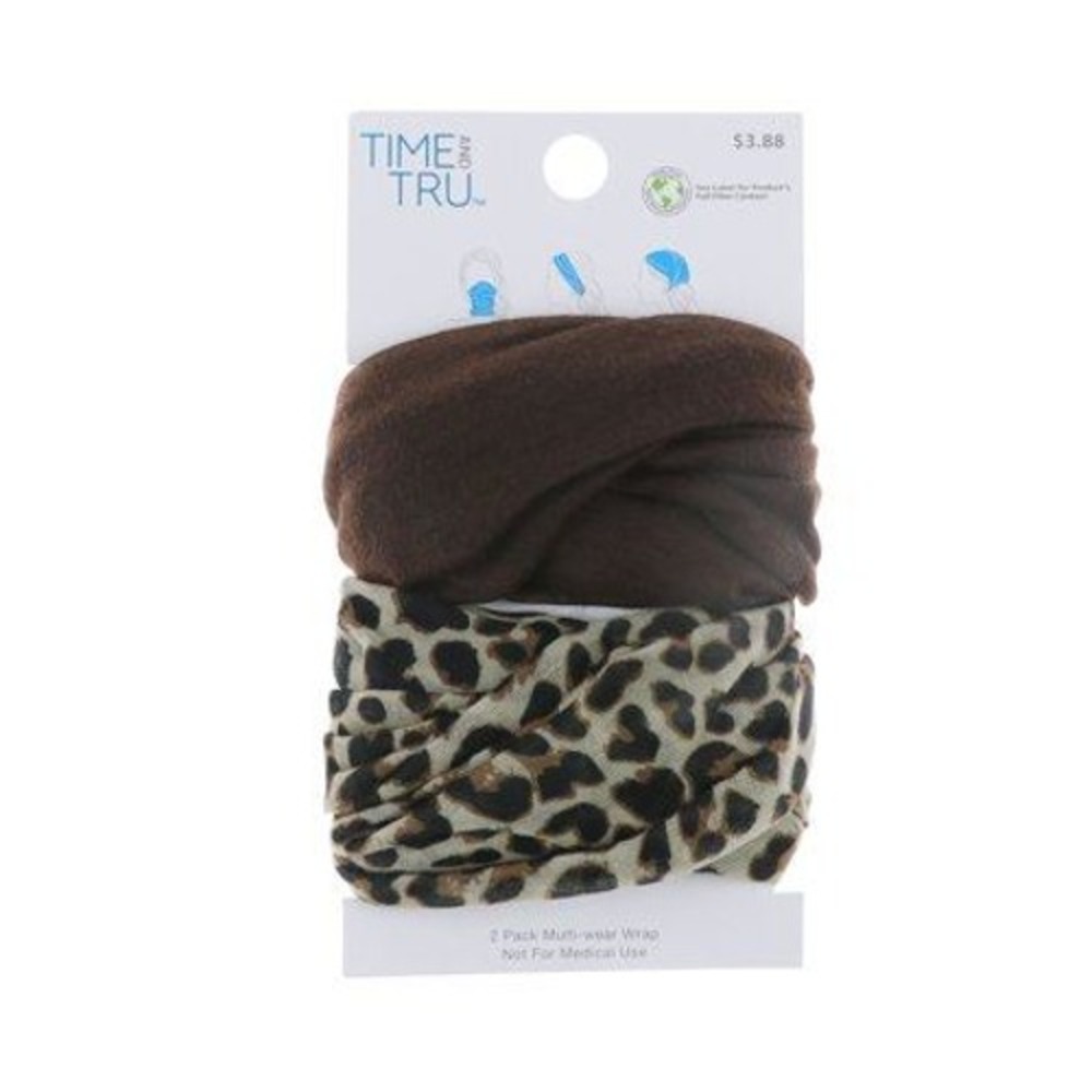 Time and Tru Headwrap 2 Pack Womens OS Brown Cheetah NWT Multi-wear Wrap